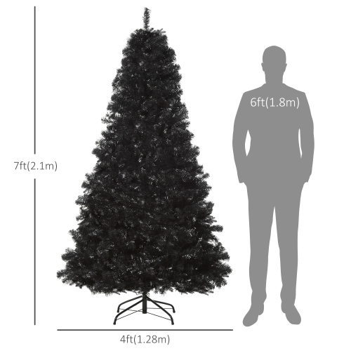 HOMCOM 7ft Artificial Christmas Tree Unlit Douglas Fir with Realistic Branch Tips, Black Halloween Style