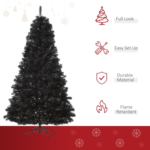HOMCOM 7ft Artificial Christmas Tree Unlit Douglas Fir with Realistic Branch Tips, Black Halloween Style