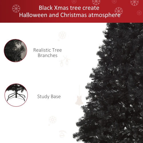 HOMCOM 7ft Artificial Christmas Tree Unlit Douglas Fir with Realistic Branch Tips, Black Halloween Style
