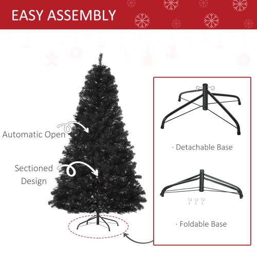 HOMCOM 7ft Artificial Christmas Tree Unlit Douglas Fir with Realistic Branch Tips, Black Halloween Style