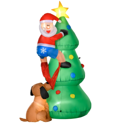 HOMCOM  6Ft Inflatable Christmas Tree, Santa Claus, And Dog Lighted Up With Led Lights for Indoor, Outdoor, Home, Garden, Lawn