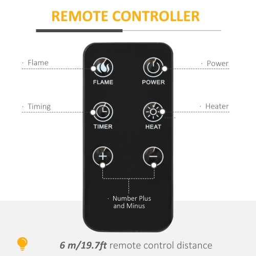 HOMCOM – foyer électrique de 32 po avec cheminée, foyer autonome avec foyer en bûches, flamme réaliste réglable et télécommande,