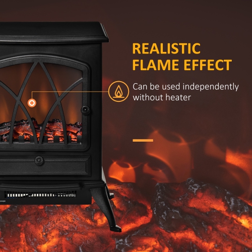 HOMCOM Electric Fireplace Heater Freestanding Fireplace Stove with Adjustable LED Flame Effect and Front Door, 750W/1500W, Black