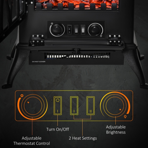 HOMCOM Electric Fireplace Heater Freestanding Fireplace Stove with Adjustable LED Flame Effect and Front Door, 750W/1500W, Black