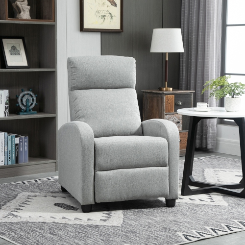 HOMCOM – Fauteuil inclinable à dossier poussoir, siège en tissu pour cinéma maison, canapé inclinable simple avec siège rembourré pour salon, gris
