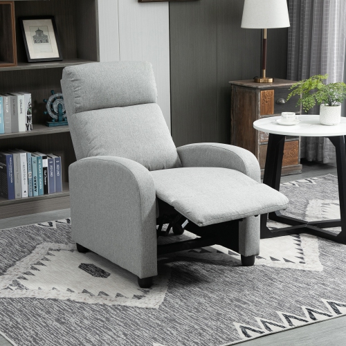 HOMCOM – Fauteuil inclinable à dossier poussoir, siège en tissu pour cinéma maison, canapé inclinable simple avec siège rembourré pour salon, gris