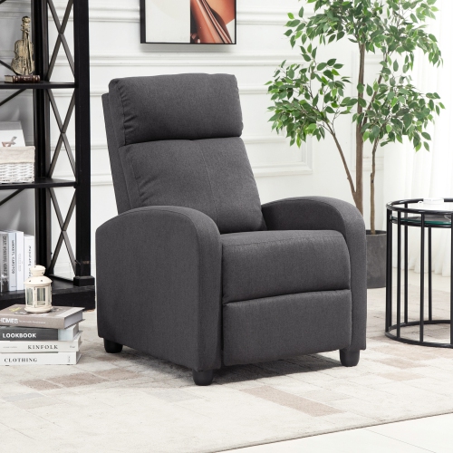 HOMCOM – Fauteuil inclinable à dossier poussoir, siège en tissu pour cinéma maison, canapé inclinable simple avec siège rembourré pour salon, gris