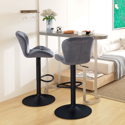 HOMCOM Adjustable Bar Stools Set of 2, Tufted Swivel Barstool with Back, Wide Seat and Footrest, Velvet Upholstered Bar Chairs for Kitchen, Dining