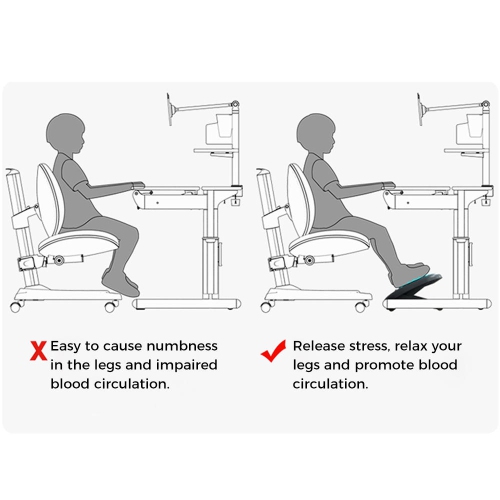 Ergonomic Office Footrest with Small Massage Nodes (Tilt 0° ~ 30°) , For working, Home Office Desk, Study Use- Moustache® - Black