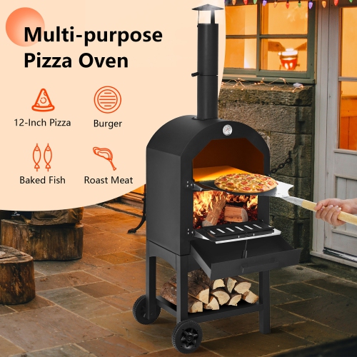 Costway Outdoor Pizza Oven Wood Fire Pizza Maker Grill w/ Pizza Stone u0026  Waterproof Cover | Best Buy Canada