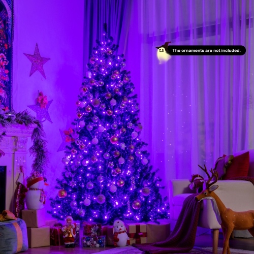 Costway 6ft Pre-lit PVC Christmas Halloween Tree Black w/ 250 Purple LED Lights