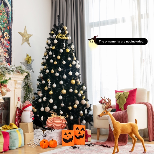 Costway 6ft Pre-lit PVC Christmas Halloween Tree Black w/ 250 Purple LED Lights
