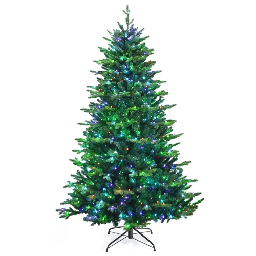 COSTWAY  7Ft App-Controlled Pre-Lit Christmas Tree Multicolor Lights W/ 15 Modes