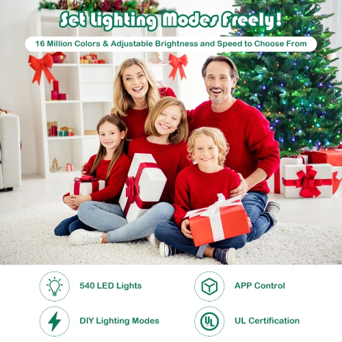 Costway 7ft App-Controlled Pre-lit Christmas Tree Multicolor Lights w/ 15 Modes