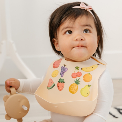 Bavette en silicone avec imprimé de paillettes et épices - KAWAII fruits