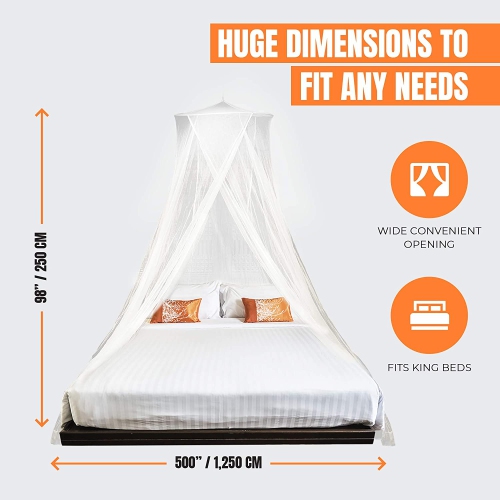 MEKKAPRO Extra-Large King Mosquito Bed Net, Made for King Queen and Twin, Two Openings Netting | Bed Canopy Curtains, White Mosquito Netting