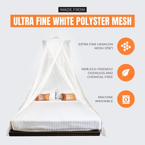 MEKKAPRO Extra-Large King Mosquito Bed Net, Made for King Queen and Twin, Two Openings Netting | Bed Canopy Curtains, White Mosquito Netting