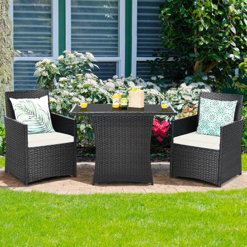 Costway 3PCS Patio Rattan Furniture Set Cushion Sofa Armrest Garden Deck