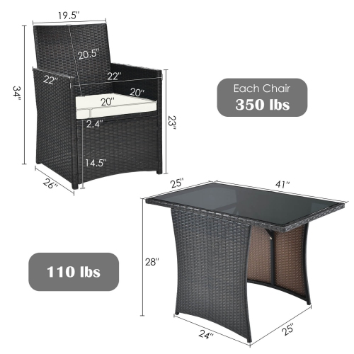 Costway 3PCS Patio Rattan Furniture Set Cushion Sofa Armrest Garden Deck