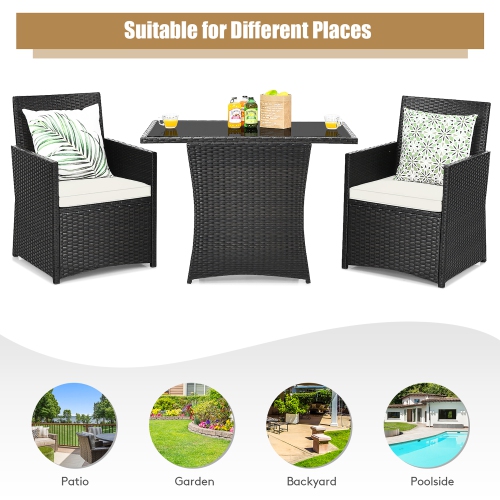 Costway 3PCS Patio Rattan Furniture Set Cushion Sofa Armrest Garden Deck