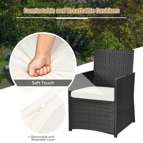 Costway 3PCS Patio Rattan Furniture Set Cushion Sofa Armrest Garden Deck