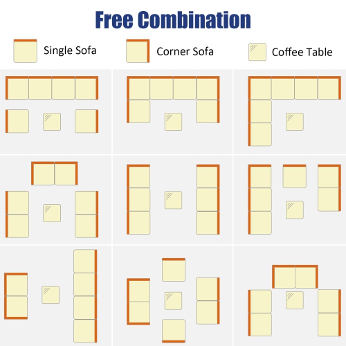 7PCS Patio Rattan Furniture Set Sectional Sofa Garden Cushion