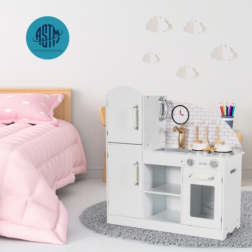 Costway Kids Kitchen Playset Pretend Play Cooking Set w/Vivid Faucet & Telephone