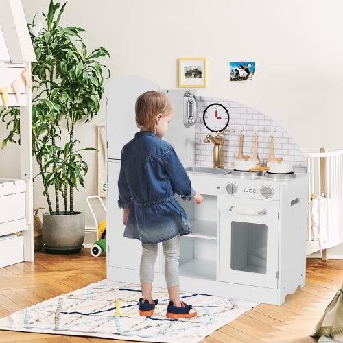 Costway Kids Kitchen Playset Pretend Play Cooking Set w/Vivid Faucet & Telephone