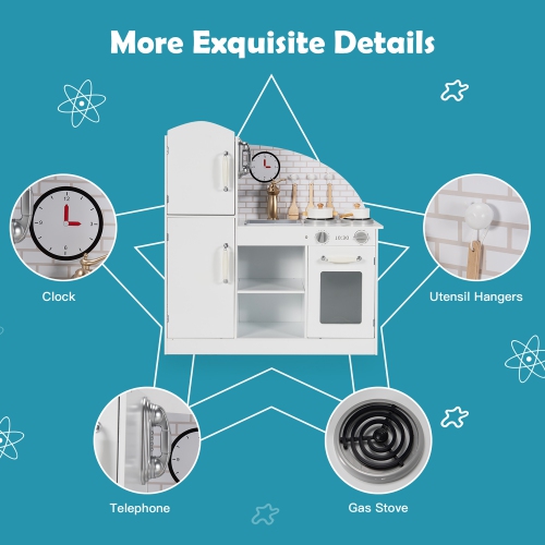 Costway Kids Kitchen Playset Pretend Play Cooking Set w/Vivid Faucet & Telephone