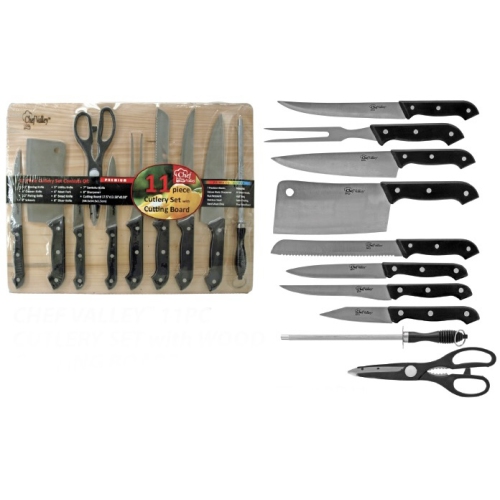 Chef Valley 11-Piece Cutlery Set w/ Wood Cutting Board