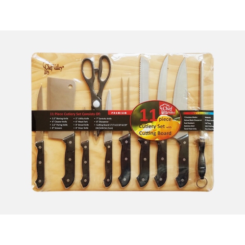 Chef Valley 11-Piece Cutlery Set w/ Wood Cutting Board