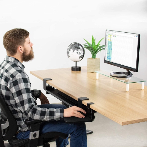 Black Under-the-Desk Clamp-On Mouse Tray 1/Pack Fits desk thickness within 2.2"