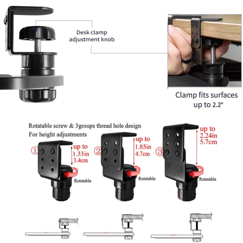 Black Under-the-Desk Clamp-On Mouse Tray 1/Pack Fits desk thickness within 2.2"