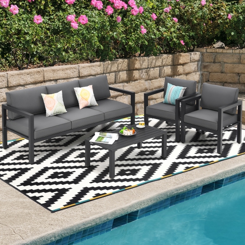 COSTWAY  4-Piece Outdoor Patio Furniture Set Sectional Sofa Set Coffee Table