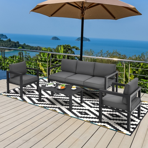 Costway 4-Piece Outdoor Patio Furniture Set Sectional Sofa Set Coffee Table