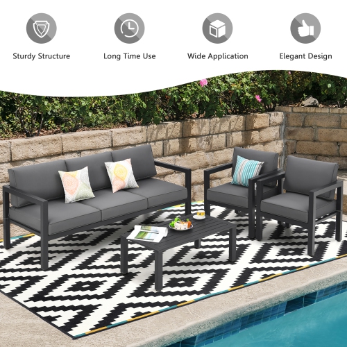 Costway 4-Piece Outdoor Patio Furniture Set Sectional Sofa Set Coffee Table