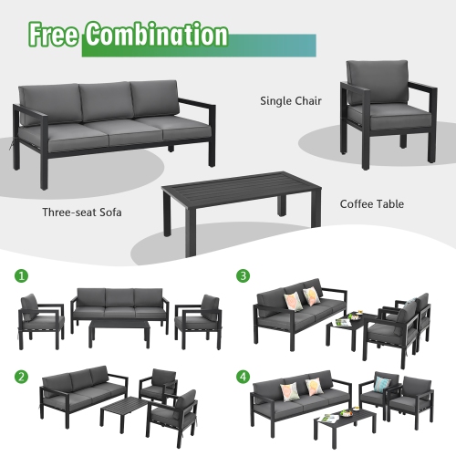 Costway 4-Piece Outdoor Patio Furniture Set Sectional Sofa Set Coffee Table