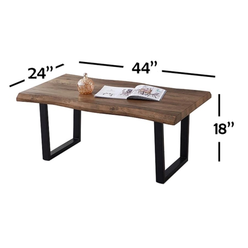IFDC - Set of 1 Coffee Table and 2 Side Tables, Metal Legs, Brown Wood Pattern
