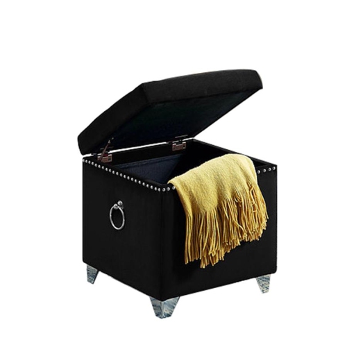 IFDC - Cubic Ottoman / Footstool with Storage with Chrome Legs, 16 '' x 16 '' x 19 '' Black Velor