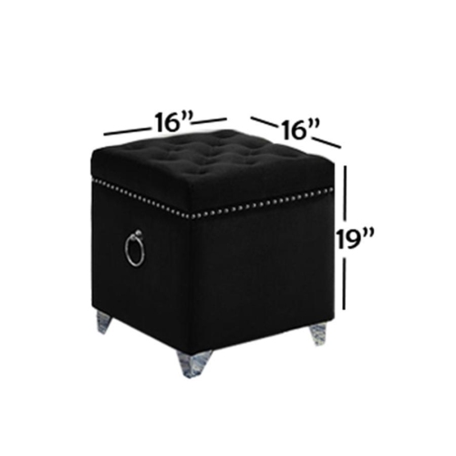 IFDC - Cubic Ottoman / Footstool with Storage with Chrome Legs, 16 '' x 16 '' x 19 '' Black Velor