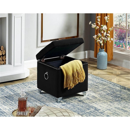 IFDC - Cubic Ottoman / Footstool with Storage with Chrome Legs, 16 '' x 16 '' x 19 '' Black Velor