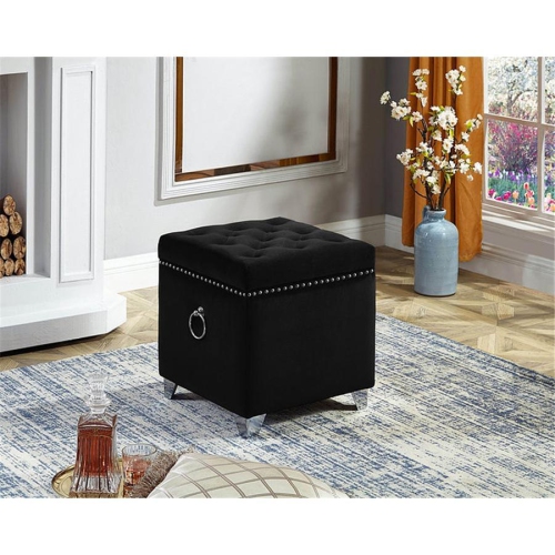 IFDC - Cubic Ottoman / Footstool with Storage with Chrome Legs, 16 '' x 16 '' x 19 '' Black Velor