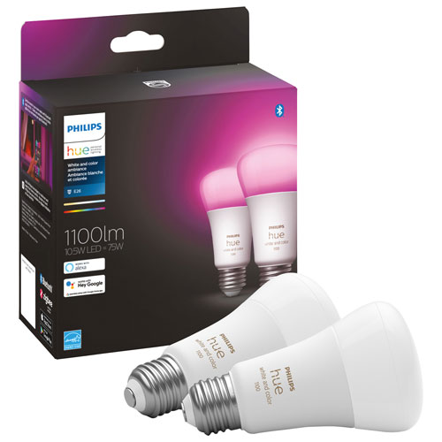 Philips Hue A19 Smart LED Light Bulb - 2 Pack - White & Colour Ambiance
