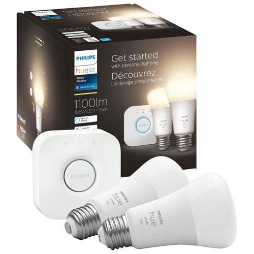 Philips Hue A19 Smart LED Light Bulb Starter Kit with Bridge - 2 Pack