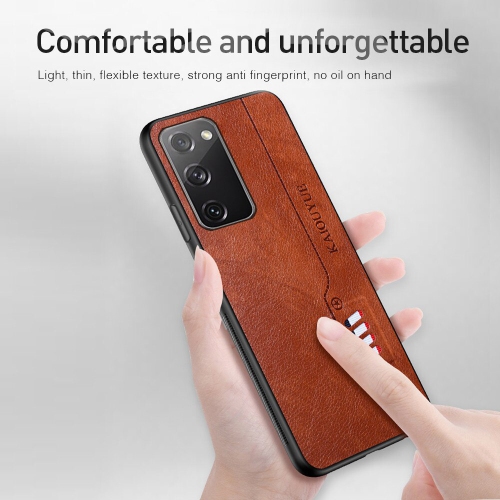 Tedlin leather texture slim Soft Silicone Shockproof Case Anti-Scratch Protective Cover for Samsung Galaxy S20 PLUS -Brown