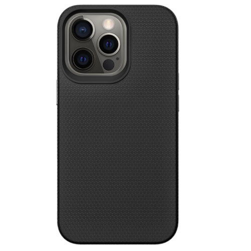 TopSave Triangle Pattern PC Back+Inner TPU Dual Layer Hybrid Case For iPhone 13 Pro Max, Black