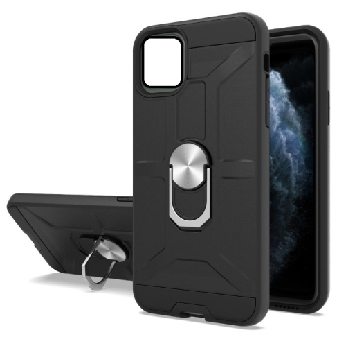 TopSave Dual Layer Hybrid Cover Case w/360 Degrees Rotating Ring Stand For iPhone 13 Pro Max, Black