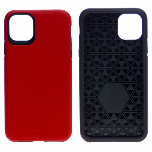 TopSave Triangle Pattern PC Back+Inner TPU Dual Layer Hybrid Case For iPhone 13, Red