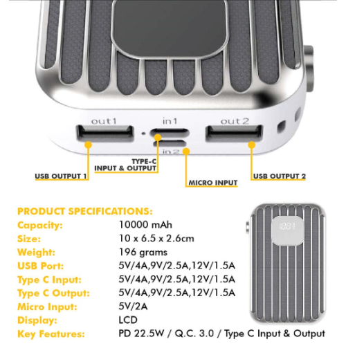 Sol Lyte Power Bank 10000 mAh iPhone Android Dual USB USB-A/USB-C - White