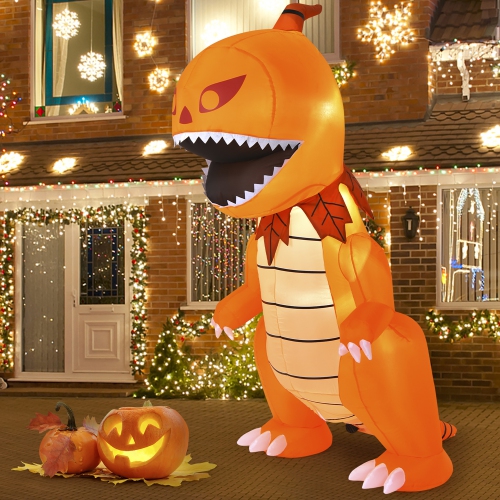 8FT Halloween gonflable Tête de citrouille Dinosaure Explosion avec des lumières LED